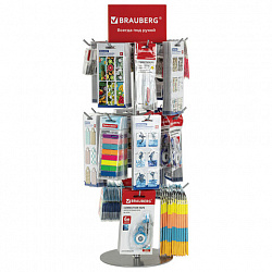 Стойка-вертушка настольная BRAUBERG, 68х28 см, 20 крючков, 3 вращающихся ряда, 505911