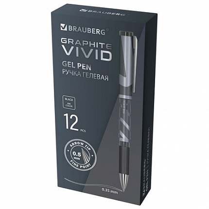 Ручка гелевая с грипом BRAUBERG "GRAPHITE VIVID", ЧЕРНАЯ, пишущий узел 0,5 мм, линия письма 0,35 мм, 144542