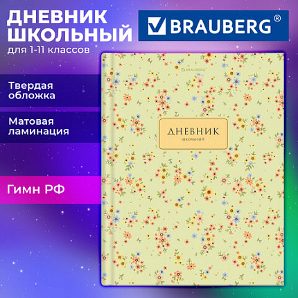 Дневник 1-11 класс 40л, твердый, BRAUBERG, матовая ламинация, Blossom, 107603