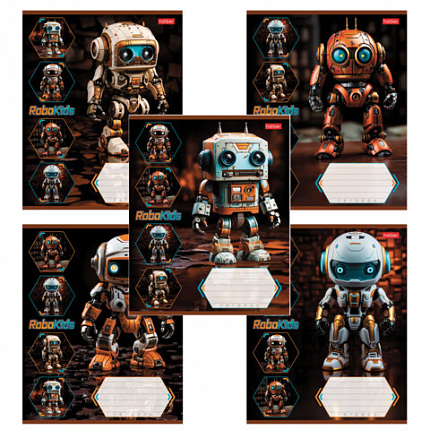 Тетрадь 18 л., HATBER клетка, обложка картон, "Робо" (микс в спайке), 084624, 18Т5В1