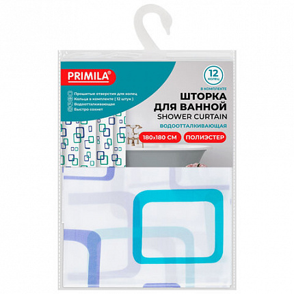 Шторка для ванной ПОЛИЭСТЕР, 180х180 см, кольца в комплекте, ФИГУРЫ, PRIMILA (ПРИМИЛА), 700081