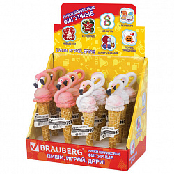 Ручка фигурная "МОРОЖЕНОЕ-ФЛАМИНГО", СИНЯЯ, 4 дизайна ассорти, 0,5 мм, дисплей, BRAUBERG, 142764