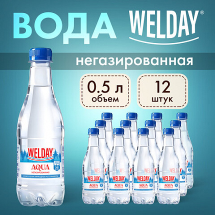 Вода питьевая природная артезианская WELDAY (ВЭЛДЭЙ) AQUA "СЕДЬМОЙ ИСТОК", негазированная, 0,5 л, 624715, НФ-00000197