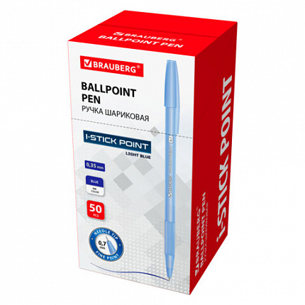 Ручка шариковая с грипом BRAUBERG "i-STICK POINT LIGHT BLUE", СИНЯЯ, пишущий узел 0,7 мм, линия письма 0,35 мм, 144383