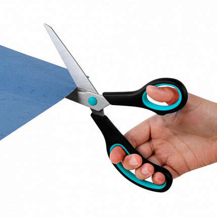Ножницы BRAUBERG SOFT GRIP, НАБОР 3 штуки (140, 190, 230 мм), эргономичные черно-бирюзовые ручки, ВЫГОДНАЯ УПАКОВКА, 238411