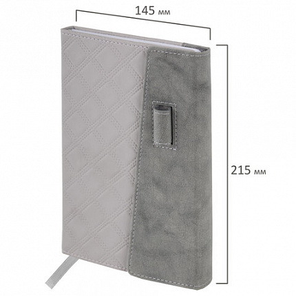 Ежедневник недатированный А5 145х215 мм, BRAUBERG "Stitch", под кожу, магнит, 160 л., серый, 116591