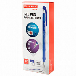Ручка гелевая BRAUBERG SPECIAL, СИНЯЯ, игольчатый узел 0,38 мм, тонкая линия письма 0,2 мм, 144245