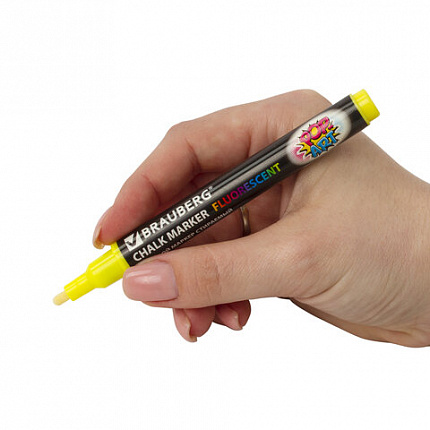 Маркер меловой "POP-ART" ЖЕЛТЫЙ, 3,5 мм, стираемый, для гладких поверхностей, BRAUBERG, 151520