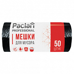 Мешки для мусора 60 л, черные, в рулоне 50 шт., ПНД, 6,2 мкм, 60х80 см, PACLAN "Professional", 40401