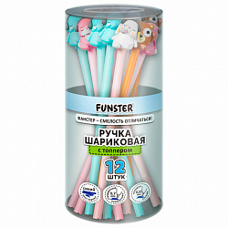 Ручка с топпером шариковая масляная FUNSTER (ФАНСТЕР) "TOPPER MIX", СИНЯЯ, корпус ассорти, пишущий узел 0,7 мм, линия письма 0,35 мм, 144368