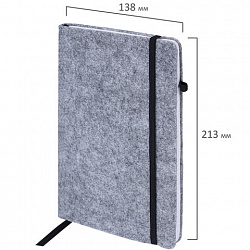 Блокнот А5 138x213 мм BRAUBERG "Voylok", войлок, резинка, держатель, 80 л., клетка, серый, 117135