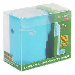 Точилка механическая BRAUBERG KIDS, для простых и цветных карандашей, корпус голубой, крепление к столу, 272005