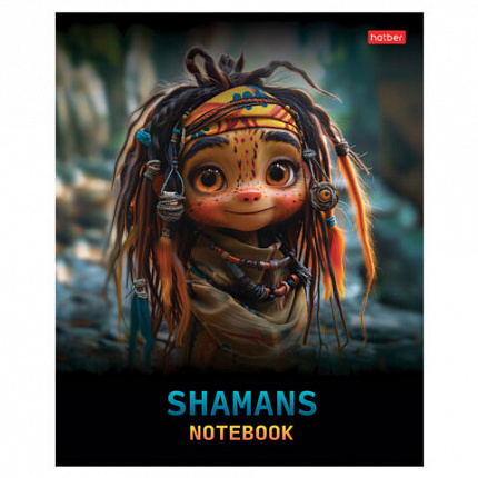 Тетрадь А5 48 л., HATBER скоба, клетка, глянцевая ламинация, "Шаманы" (микс в спайке), 088374, 48Т5лВ1