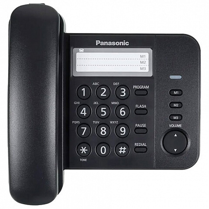 Телефон PANASONIC KX-TS2352RUB, черный, память 3 номера, повторный набор, тональный / импульсный режим, индикатор вызова