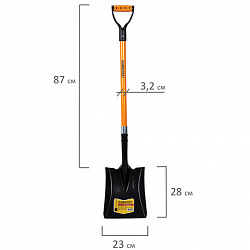 Лопата совковая стальная 23х28 см, ОБЩАЯ ДЛИНА 115 см, черенок стекловолокно, V-ручка, RABBITEX (РАББИТЕКС) "FIBERGLASS", 700484