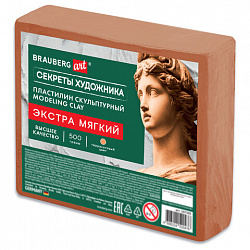 Пластилин скульптурный ЭКСТРА МЯГКИЙ ТЕРРАКОТОВЫЙ "Секреты художника", 0,5 кг, BRAUBERG ART, 107503