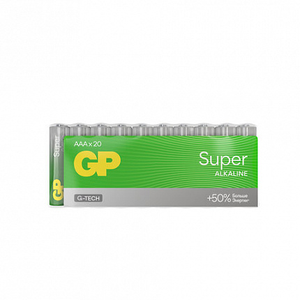 Батарейки КОМПЛЕКТ 20 шт., GP Super G-Tech, AAA (LR03, 24А), алкалиновые, мизинчиковые, 24A-2CRVS20, GP 24A-2CRVS20