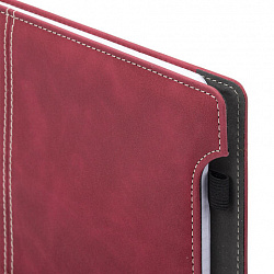 Блокнот А5 165x218 мм, BRAUBERG "Perfect", под кожу софт-тач, держатель для ручки, 80 листов, клетка, бордовый, 116616