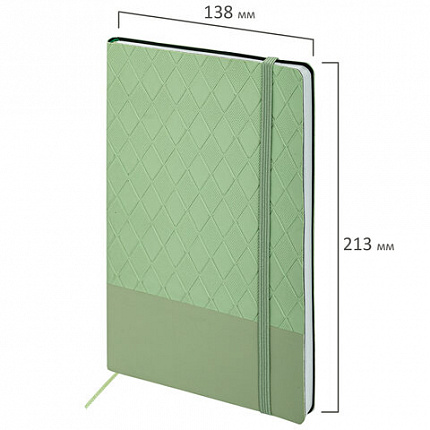 Блокнот А5 138x213 мм, BRAUBERG "Tissage", под кожу, 80 л., резинка, клетка, оливковый, 116602