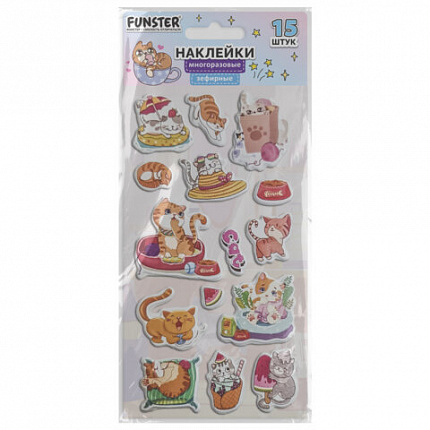 Наклейки зефирные "Котики", 18х9,5 см, ассорти 6 видов, FUNSTER (ФАНСТЕР), 666092