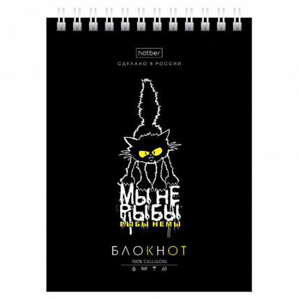 Блокнот МАЛЫЙ ФОРМАТ А6, 40 л., гребень, картон, клетка, HATBER, "Проект "Капланопись", 090639, 40Б6В1гр