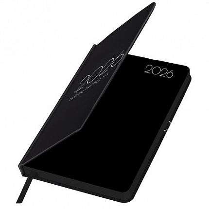 Ежедневник датированный 2026 А5 138x213 мм, BRAUBERG "Vista", под кожу, твердый, "Black coal", 117460