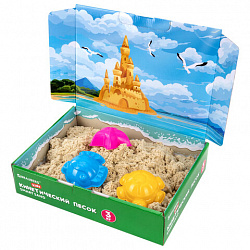 Песок для лепки кинетический, цвет песочный, 3 кг, коробка-песочница, формочки, BRAUBERG KIDS, 666008