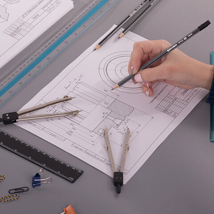 Набор карандашей чернографитных BRAUBERG "Style" 12 шт., HB, с ластиком, корпус черно-серый, 181719