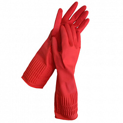 Перчатки МНОГОРАЗОВЫЕ латексные LAIMA, c ДЛИННОЙ МАНЖЕТОЙ 25 см, КРАСНЫЕ, размер L (большой), вес 80 г, 700530