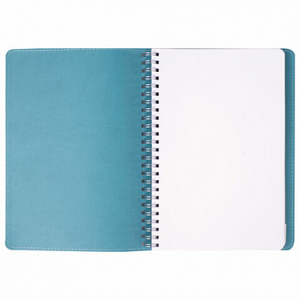 Тетрадь А5 (148x218 мм), BRAUBERG "Office PRO", гибкая, под кожу, гребень, 80 л., бирюзовая, 111043