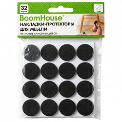 Накладки-протекторы для мебели ФЕТР самоклеящиеся, d=20 мм, черные, КОМПЛЕКТ 32 шт., BoomHouse, 701815