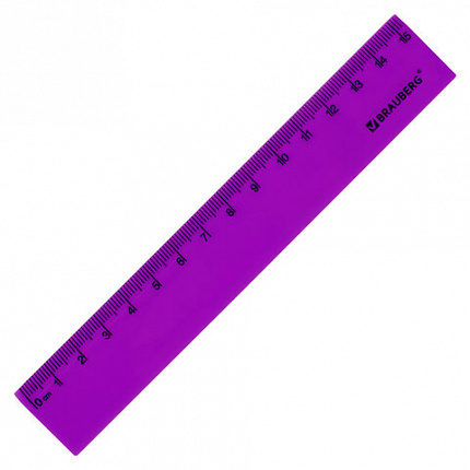 Линейка пластиковая 15 см BRAUBERG "NEON", непрозрачная, ассорти, 210750