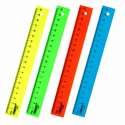 Линейка пластиковая 20 см, ПИФАГОР, неоновая, ассорти, 210830
