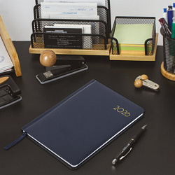 Еженедельник датированный 2026, А5, 145х215 мм, BRAUBERG "Select", балакрон, темно-синий, 117181