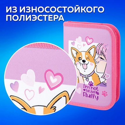 Пенал ПИФАГОР, 1 отделение, полиэстер, 19х13 см, "Fluffy akita", 272284