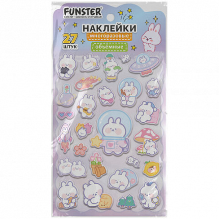 Наклейки объемные "Яркий микс", 19х13,5 см, ассорти 12 видов, FUNSTER (ФАНСТЕР), 666087