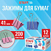 Зажимы для бумаг STAFF ECO, КОМПЛЕКТ 12 шт., 41 мм, на 200 листов, цветные, картонная коробка, 274040
