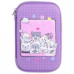 Пенал ЮНЛАНДИЯ большой, 1 отделение, 1 откидная планка, карман, полиэстер/EVA, 22х15х5 см, "Cats selfie", 273193