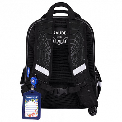 Ранец BRAUBERG QUADRO, 3 отделения, с брелком, "Огненный паук", 37х28х18 см, 273106