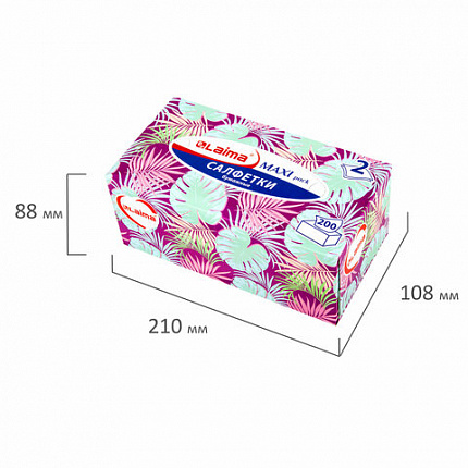 Салфетки косметические 200 шт. в картонном боксе 2-слойные, LAIMA "Everyday", 20х20 см, 113589