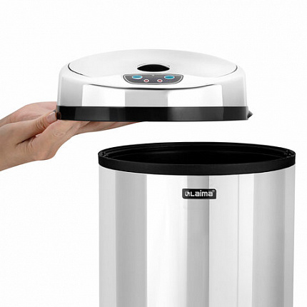 Ведро для мусора СЕНСОРНОЕ 12 л, нержавеющая сталь, зеркальная крышка, питание от 4-х батареек AA (не входят в комплект), LAIMA, 609327