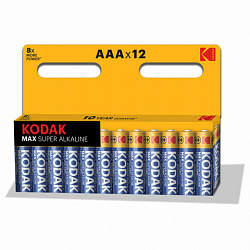Батарейки алкалиновые "мизинчиковые" КОМПЛЕКТ 12 шт., KODAK Max Super Alkaline, ААА (LR03, 24А), блистер, Б0008960