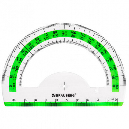 Набор чертежный большой BRAUBERG "FRESH ZONE" (линейка 30 см, 2 треугольника, транспортир) с салатовой шкалой, 210764