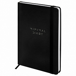 Ежедневник недатированный с резинкой А5 145х203 мм, BRAUBERG, твердый, 128 л., "Minimal", черный, 116284