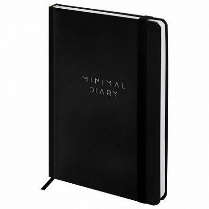 Ежедневник недатированный с резинкой А5 145х203 мм, BRAUBERG, твердый, 128 л., "Minimal", черный, 116284