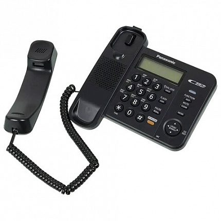 Телефон PANASONIC KX-TS2358RUB, черный, память 50 номеров, АОН, спикерфон, ЖК дисплей с часами, тональный / импульсный режим