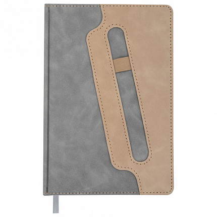 Блокнот А5 148x218 мм BRAUBERG "Assistant", под кожу, 80 листов, держатель, клетка, серый, 118632