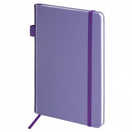 Блокнот А5 135x212мм BRAUBERG "Soft touch" под кожу, резинка, держатель, 80л клетка, сиреневый, 117150