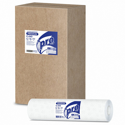 Простыни бумажные рулонные с перфорацией 50 м PROtissue PREMIUM, 2-слойные, 135 листов 37х50 см, С243