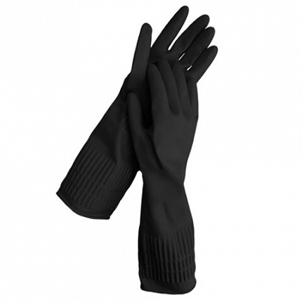 Перчатки МНОГОРАЗОВЫЕ латексные LAIMA, c ДЛИННОЙ МАНЖЕТОЙ 25 см, ЧЕРНЫЕ, размер L (большой), вес 80 г, 700532